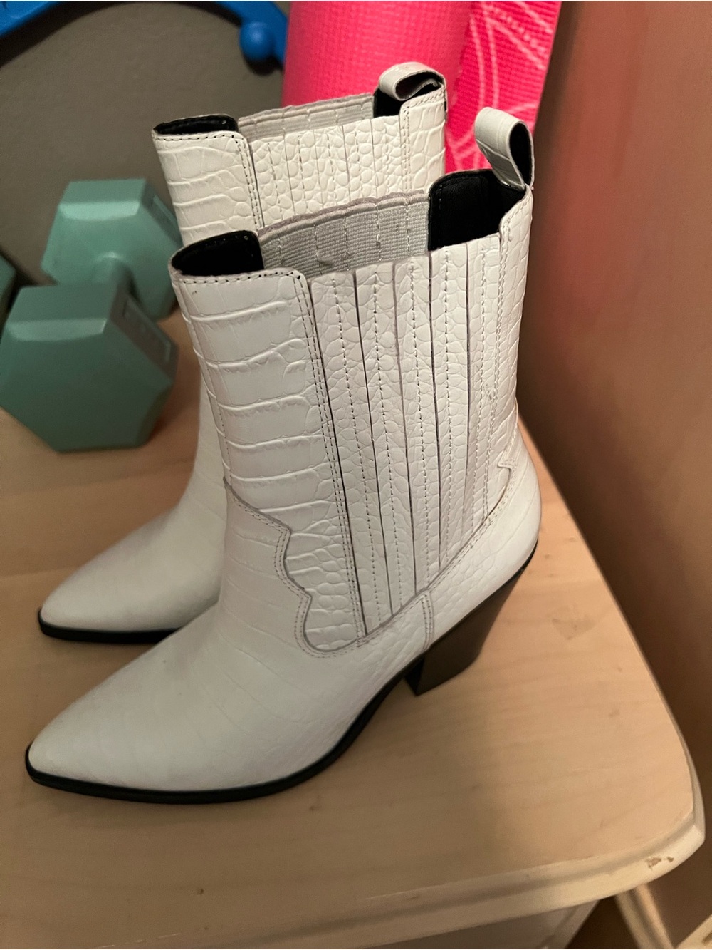 Aldo White Croc-Embossed Western Chelsea Boots